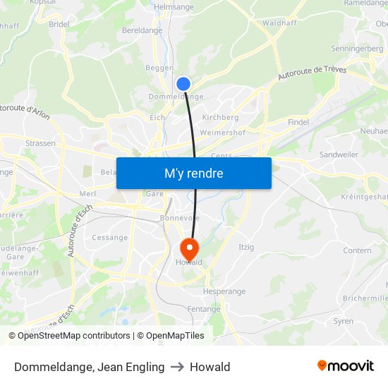 Dommeldange, Jean Engling to Howald map