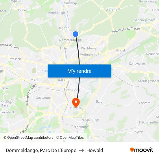 Dommeldange, Parc De L'Europe to Howald map