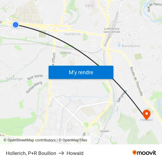 Hollerich, P+R Bouillon to Howald map