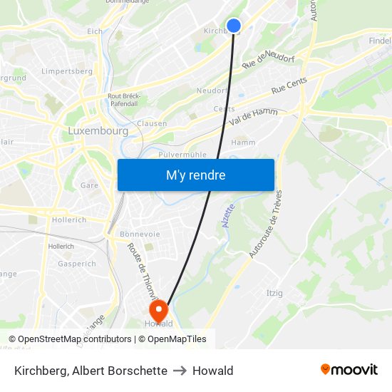 Kirchberg, Albert Borschette to Howald map