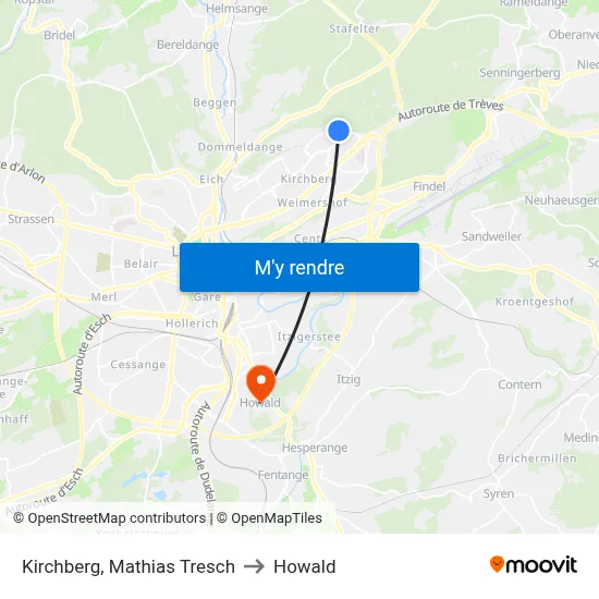 Kirchberg, Mathias Tresch to Howald map