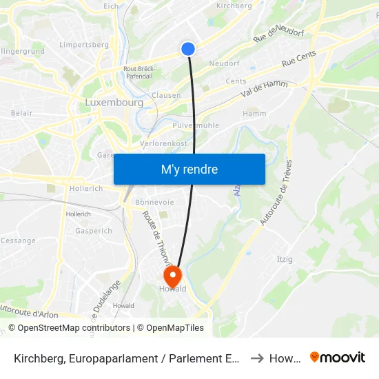 Kirchberg, Europaparlament / Parlement Européen to Howald map