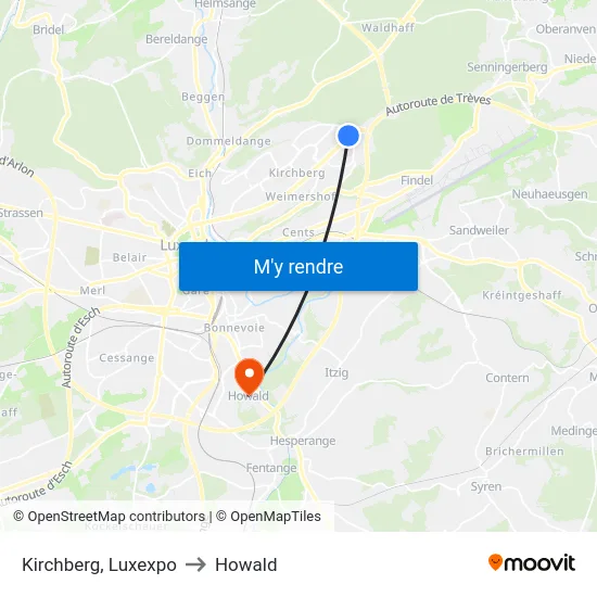 Kirchberg, Luxexpo to Howald map