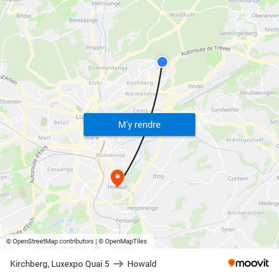 Kirchberg, Luxexpo Quai 5 to Howald map