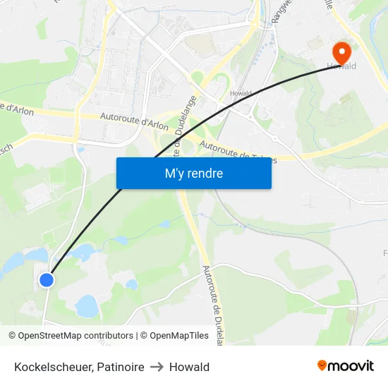 Kockelscheuer, Patinoire to Howald map