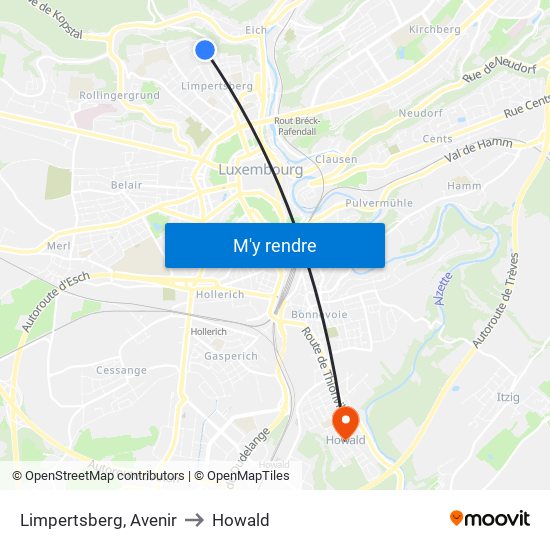 Limpertsberg, Avenir to Howald map