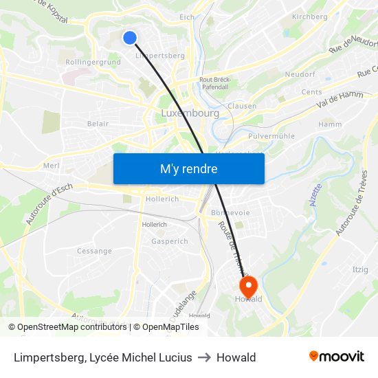 Limpertsberg, Lycée Michel Lucius to Howald map