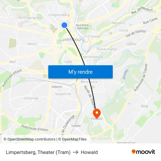 Limpertsberg, Theater (Tram) to Howald map
