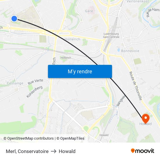 Merl, Conservatoire to Howald map