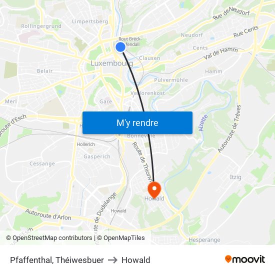 Pfaffenthal, Théiwesbuer to Howald map