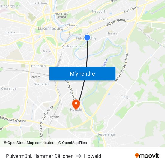 Pulvermühl, Hammer Dällchen to Howald map