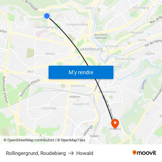 Rollingergrund, Roudebierg to Howald map