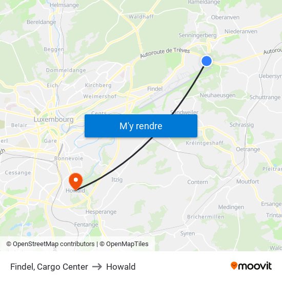 Findel, Cargo Center to Howald map