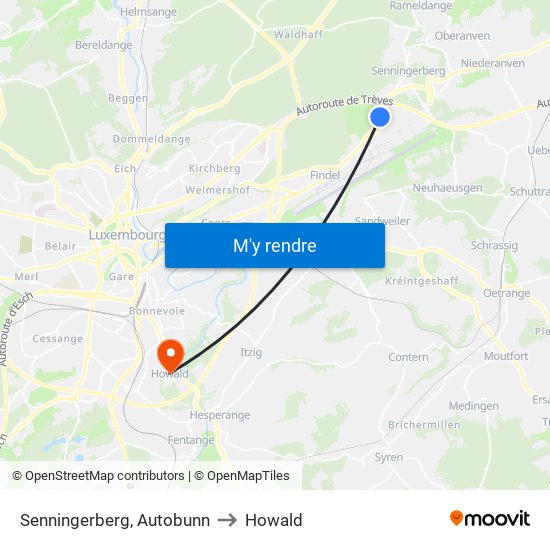 Senningerberg, Autobunn to Howald map