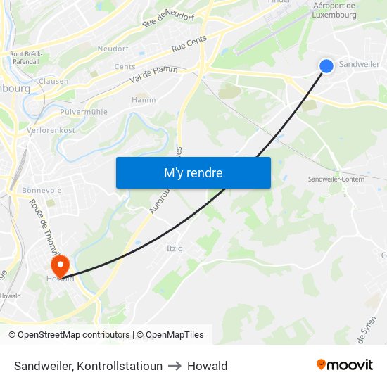 Sandweiler, Kontrollstatioun to Howald map