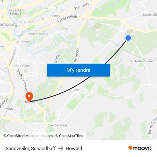 Sandweiler, Schaedhaff to Howald map