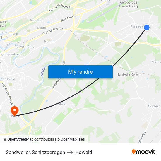 Sandweiler, Schiltzperdgen to Howald map