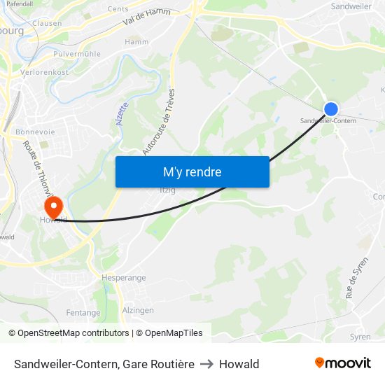 Sandweiler-Contern, Gare Routière to Howald map