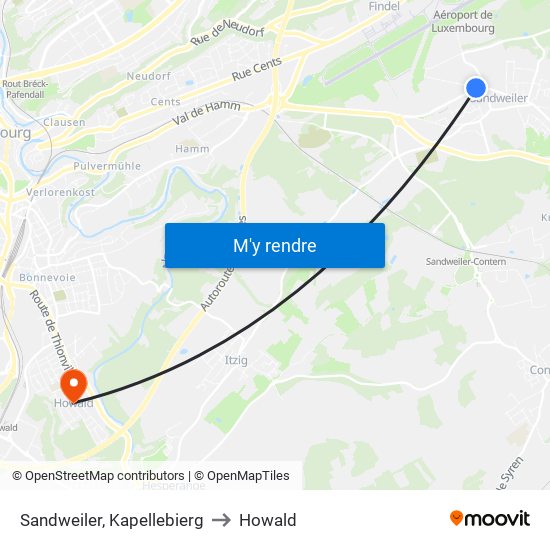 Sandweiler, Kapellebierg to Howald map