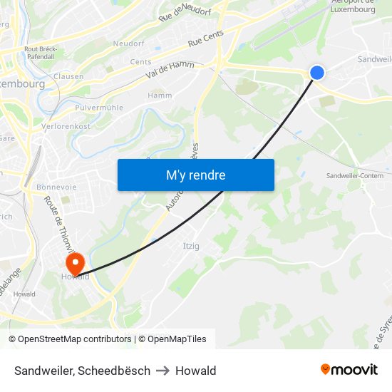 Sandweiler, Scheedbësch to Howald map