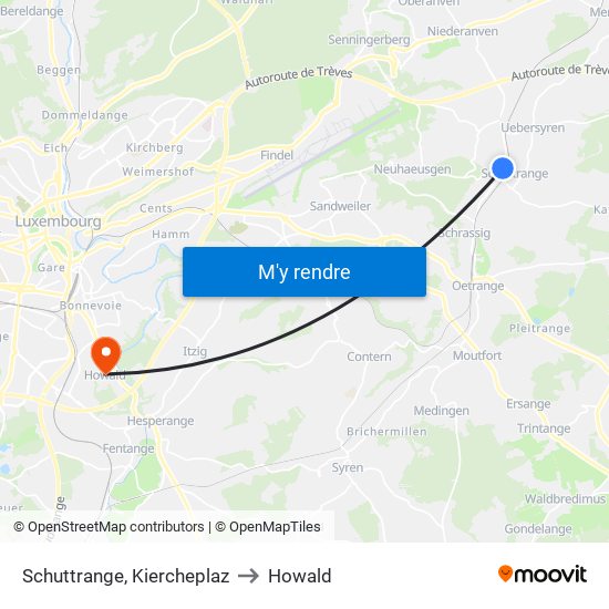 Schuttrange, Kiercheplaz to Howald map