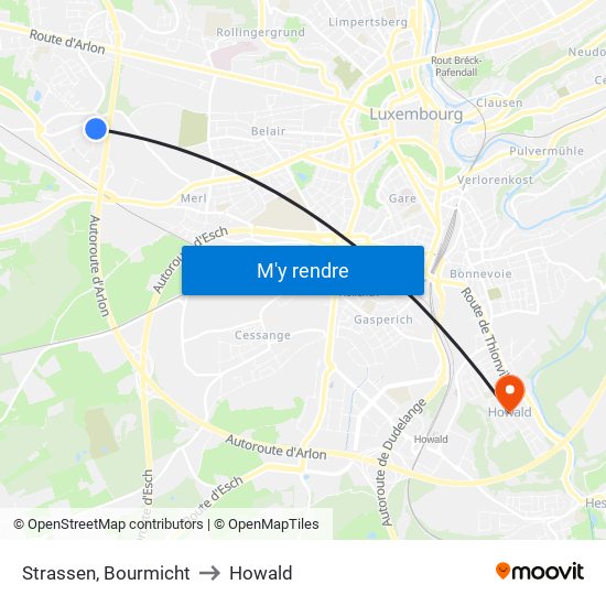 Strassen, Bourmicht to Howald map