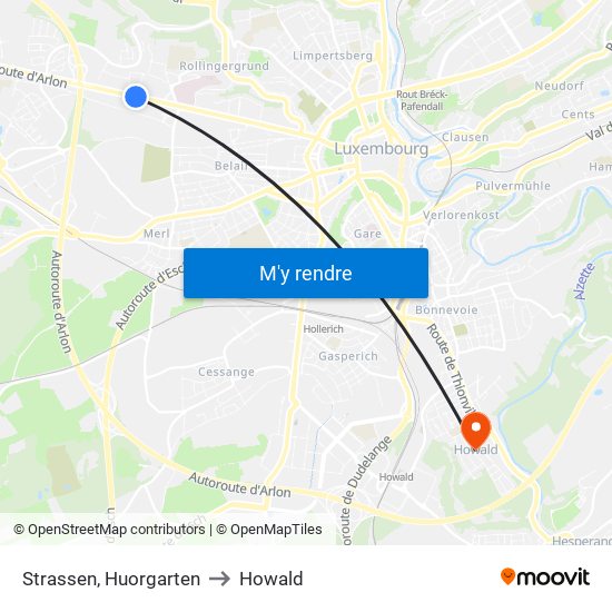Strassen, Huorgarten to Howald map