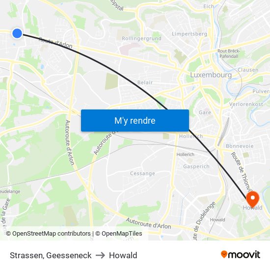 Strassen, Geesseneck to Howald map