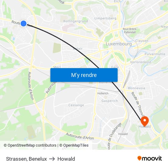 Strassen, Benelux to Howald map