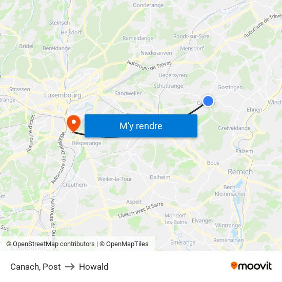 Canach, Post to Howald map