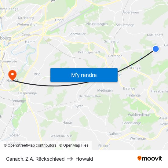 Canach, Z.A. Rëckschleed to Howald map