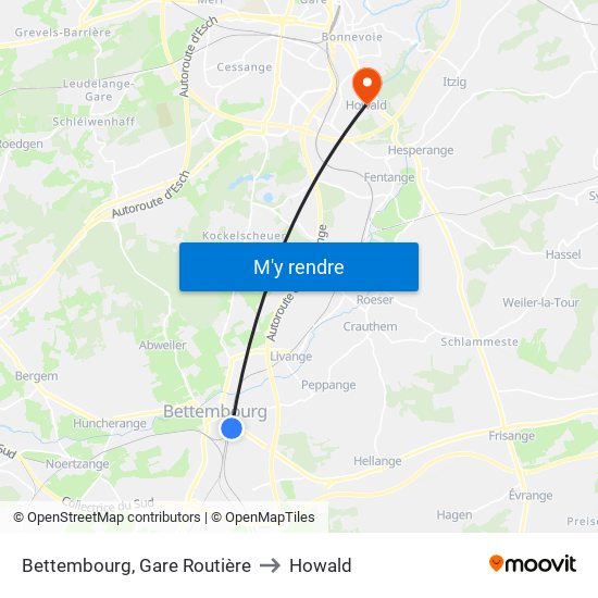 Bettembourg, Gare Routière to Howald map