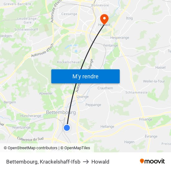 Bettembourg, Krackelshaff-Ifsb to Howald map