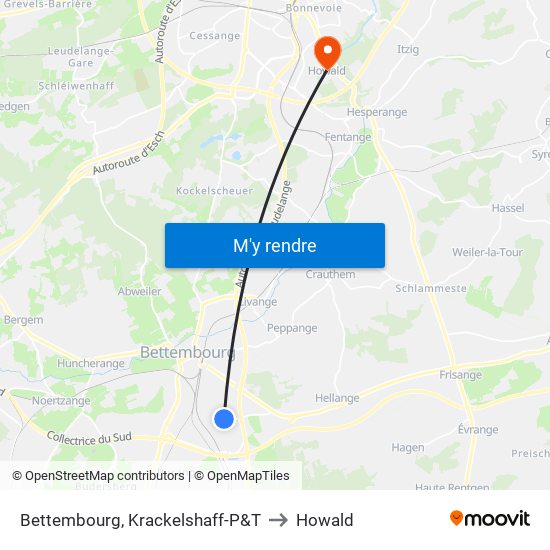 Bettembourg, Krackelshaff-P&T to Howald map