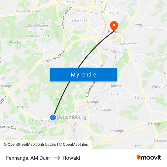 Fennange, AM Duerf to Howald map