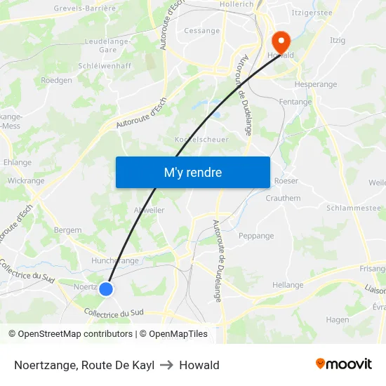 Noertzange, Route De Kayl to Howald map