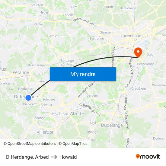 Differdange, Arbed to Howald map