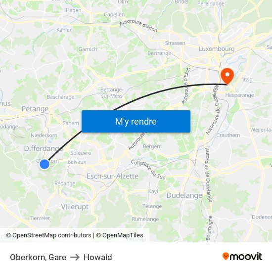 Oberkorn, Gare to Howald map