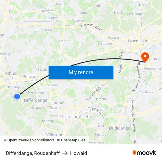 Differdange, Roudenhaff to Howald map