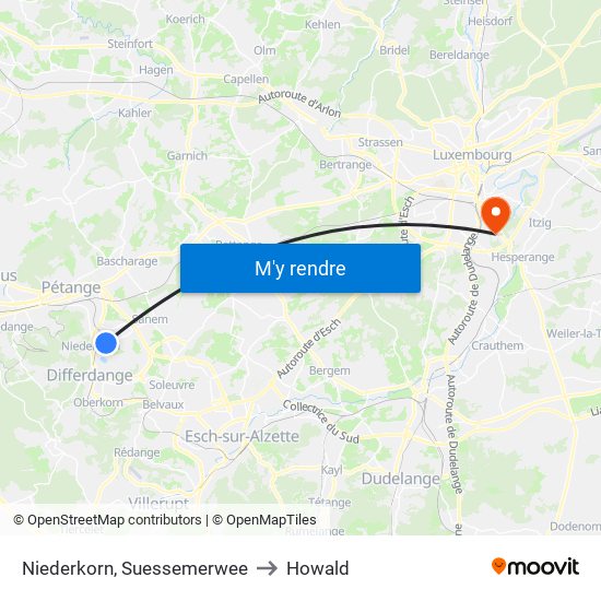 Niederkorn, Suessemerwee to Howald map