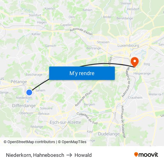 Niederkorn, Hahneboesch to Howald map