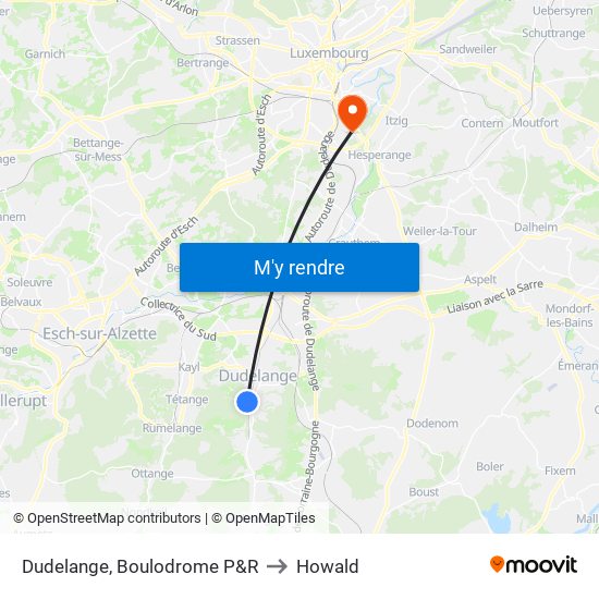 Dudelange, Boulodrome P&R to Howald map