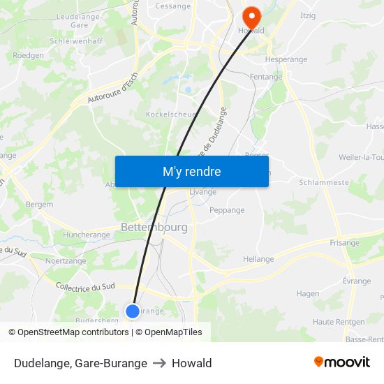 Dudelange, Gare-Burange to Howald map