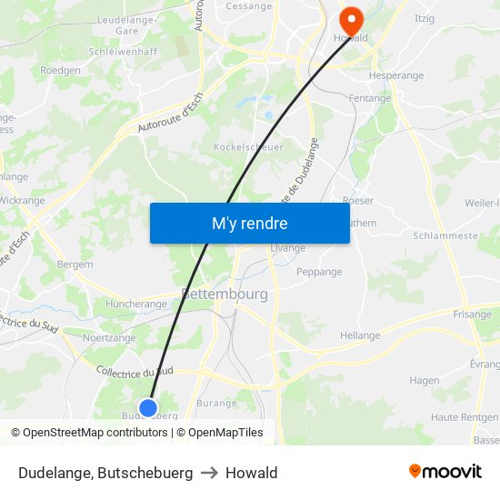Dudelange, Butschebuerg to Howald map