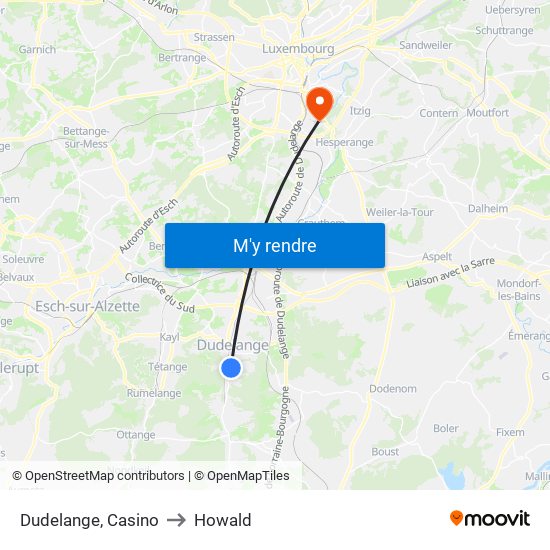 Dudelange, Casino to Howald map