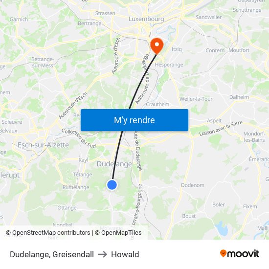 Dudelange, Greisendall to Howald map