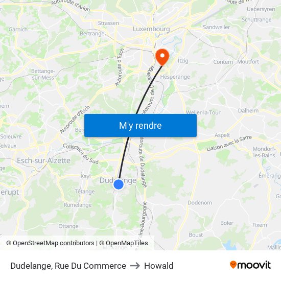 Dudelange, Rue Du Commerce to Howald map