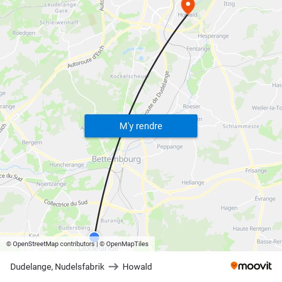 Dudelange, Nudelsfabrik to Howald map