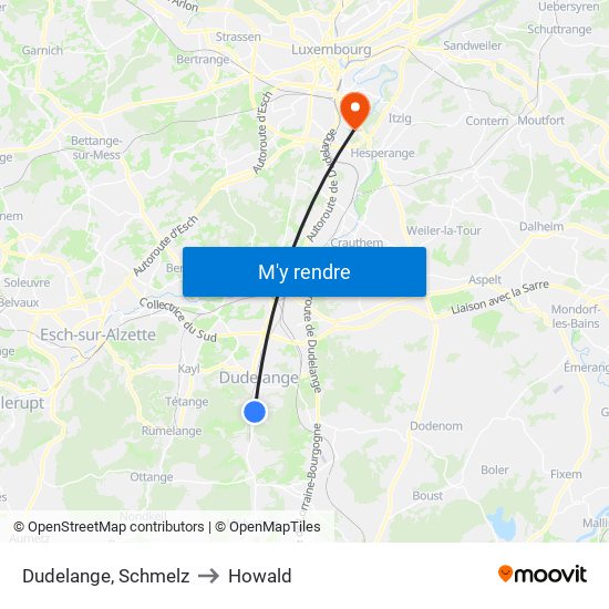 Dudelange, Schmelz to Howald map