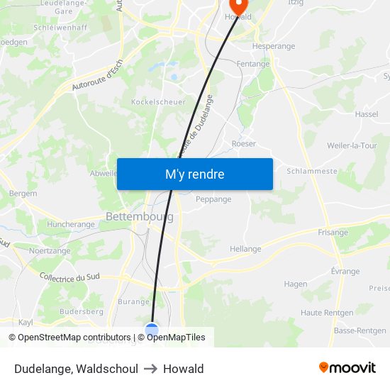 Dudelange, Waldschoul to Howald map